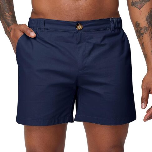Oymyakon Men's 6 Inch Shorts Casual Cotton Flat Front Chino Shorts Summer Elastic Waist Pull On Short with Pockets in Saudi Arabia