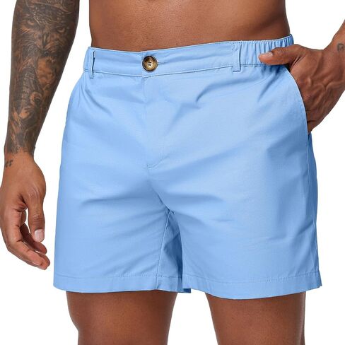 Oymyakon Men's 6 Inch Shorts Casual Cotton Flat Front Chino Shorts Summer Elastic Waist Pull On Short with Pockets in Saudi Arabia