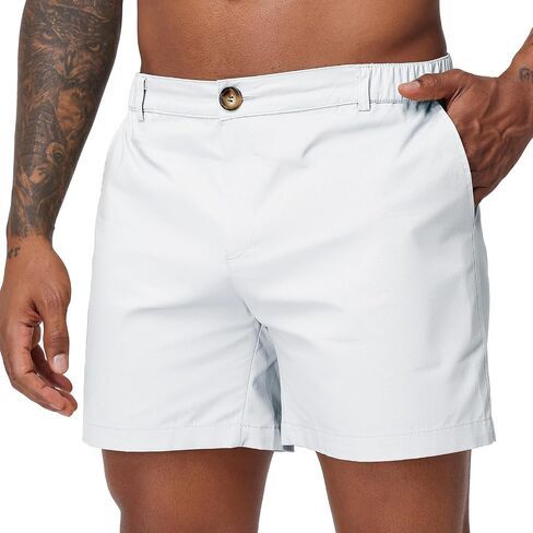 Oymyakon Men's 6 Inch Shorts Casual Cotton Flat Front Chino Shorts Summer Elastic Waist Pull On Short with Pockets in Saudi Arabia