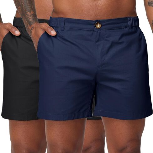 Oymyakon Men's 6 Inch Shorts Casual Cotton Flat Front Chino Shorts Summer Elastic Waist Pull On Short with Pockets in Saudi Arabia