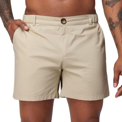 Oymyakon Men's 6 Inch Shorts Casual Cotton Flat Front Chino Shorts Summer Elastic Waist Pull On Short with Pockets in Saudi Arabia