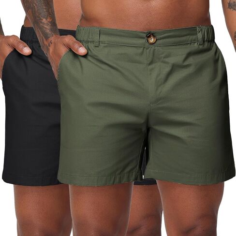 Oymyakon Men's 6 Inch Shorts Casual Cotton Flat Front Chino Shorts Summer Elastic Waist Pull On Short with Pockets in Saudi Arabia