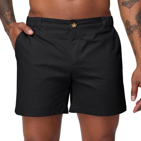 Oymyakon Men's 6 Inch Shorts Casual Cotton Flat Front Chino Shorts Summer Elastic Waist Pull On Short with Pockets in Saudi Arabia