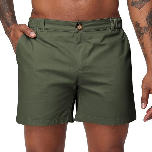 Oymyakon Men's 6 Inch Shorts Casual Cotton Flat Front Chino Shorts Summer Elastic Waist Pull On Short with Pockets in Saudi Arabia