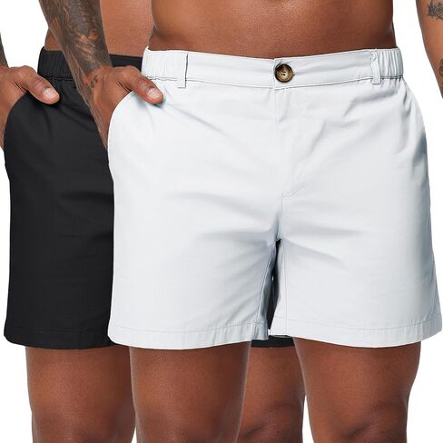 Oymyakon Men's 6 Inch Shorts Casual Cotton Flat Front Chino Shorts Summer Elastic Waist Pull On Short with Pockets in Saudi Arabia