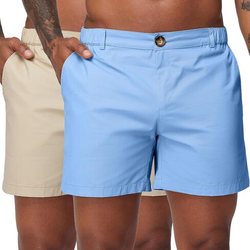 Oymyakon Men's 6 Inch Shorts Casual Cotton Flat Front Chino Shorts Summer Elastic Waist Pull On Short with Pockets in Saudi Arabia