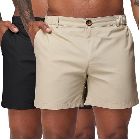 Oymyakon Men's 6 Inch Shorts Casual Cotton Flat Front Chino Shorts Summer Elastic Waist Pull On Short with Pockets in Saudi Arabia