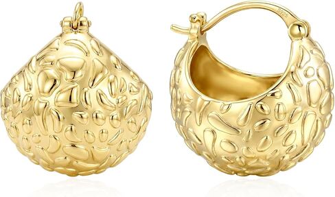 AiliFe Chunky Gold Earrings 14K Gold Plated Ball Earrings Huggie Hoop Statement Earrings Vintage Leverback Thick Hypoallergenic Earring for Women in Saudi Arabia