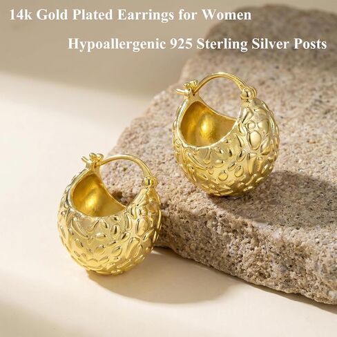 AiliFe Chunky Gold Earrings 14K Gold Plated Ball Earrings Huggie Hoop Statement Earrings Vintage Leverback Thick Hypoallergenic Earring for Women in Saudi Arabia
