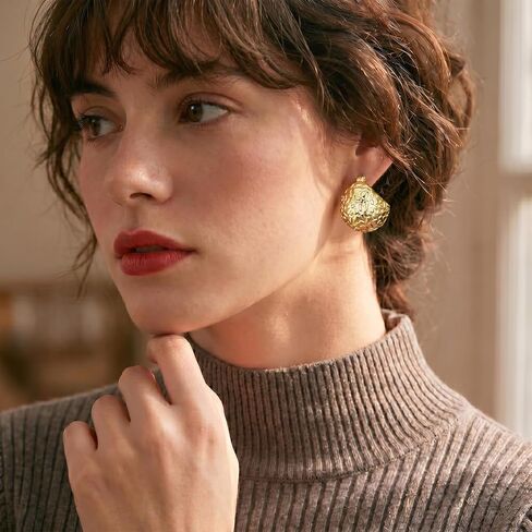 AiliFe Chunky Gold Earrings 14K Gold Plated Ball Earrings Huggie Hoop Statement Earrings Vintage Leverback Thick Hypoallergenic Earring for Women in Saudi Arabia