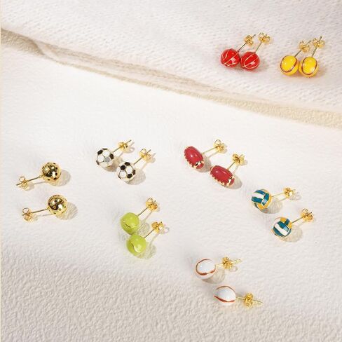 Baseball Softball Soccer Basketball Football Earrings for Women, 14K Gold Plated 10mm Sports Earrings studs for Women Valentines Day Birthday Christmas Easter Baptism Graduation Gifts for Momen Mom in Kuwait