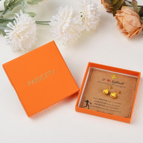 Baseball Softball Soccer Basketball Football Earrings for Women, 14K Gold Plated 10mm Sports Earrings studs for Women Valentines Day Birthday Christmas Easter Baptism Graduation Gifts for Momen Mom in Kuwait