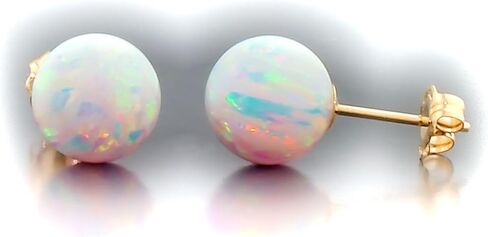 Trustmark 14k Yellow Gold 8mm Fiery White Created Opal Ball Stud Post Earrings, Lorraine in Saudi Arabia