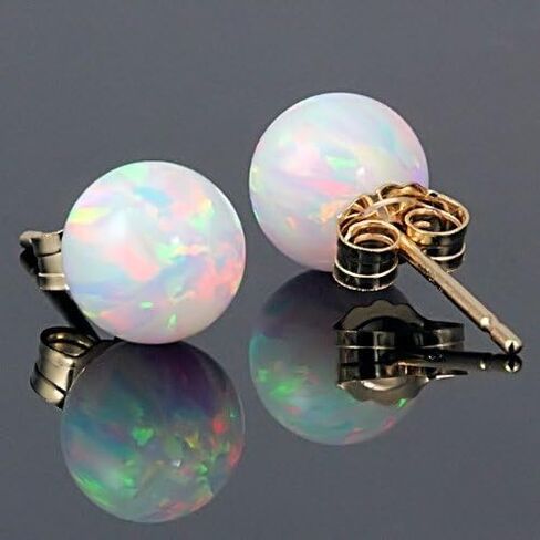 Trustmark 14k Yellow Gold 8mm Fiery White Created Opal Ball Stud Post Earrings, Lorraine in Saudi Arabia