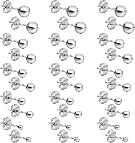 Stainless Steel Stud Earrings for Women, 30PCS Silver Ball Earrings Small Stud Earring Cartilage Earring Round Stud-Earrings for Women Mens, 2mm-6mm in Kuwait