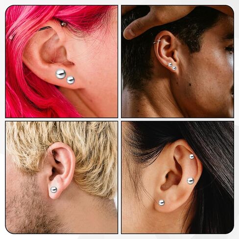 Stainless Steel Stud Earrings for Women, 30PCS Silver Ball Earrings Small Stud Earring Cartilage Earring Round Stud-Earrings for Women Mens, 2mm-6mm in Kuwait