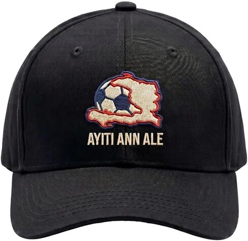 قبعة بيسبول مطرزة "Ayiti Ann Ale" لكأس العالم في هايتي - للجنسين علم هايتي لكرة القدم، قبعة قطنية قابلة للتعديل من 6 ألواح باللون الأسود in Kuwait