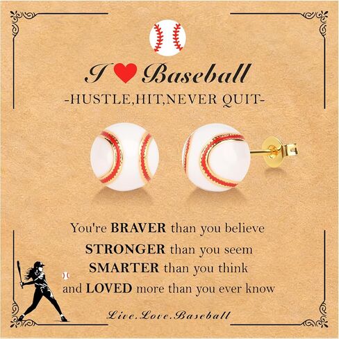 Baseball Softball Soccer Basketball Football Earrings for Women, 14K Gold Plated 10mm Sports Earrings studs for Women Valentines Day Birthday Christmas Easter Baptism Graduation Gifts for Momen Mom in Kuwait