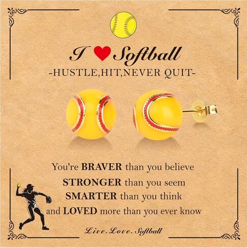 Baseball Softball Soccer Basketball Football Earrings for Women, 14K Gold Plated 10mm Sports Earrings studs for Women Valentines Day Birthday Christmas Easter Baptism Graduation Gifts for Momen Mom in Kuwait