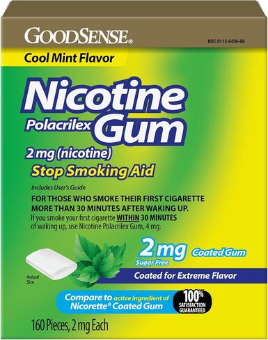 GoodSense Coated Nicotine Polacrilex Gum, 2 mg (Nicotine), Stop Smoking Aid, Mint Flavor, 160 Count in Kuwait
