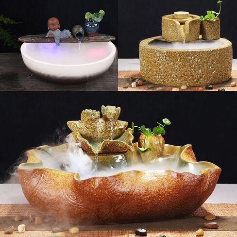 Fdit Mini Mist Maker 24V Color Changing 12 LED Mister Fogger Water Fountain Pond Fog Atomizer Air Humidifier Ultrasonic Mist 12 LED for Halloween in Kuwait