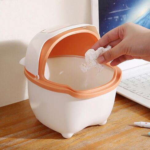 Mini Trash Can with Lid, Small Cartoon Bear Garbage Bin for Desk, Adorable Desktop Wastebasket for Home and ’ Room, White and Yellow, in Kuwait