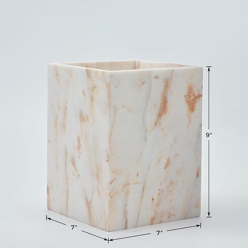 Small Marble Rectangular Trash Can, 1.9 Gallon/7.2 Liter Garbage Bin, Decorative White Gold Marble Wastebasket Mini, Tiny Waste Basket for Bathroom, Bedroom, Home Office, Laundry Room, Kitchen in Kuwait