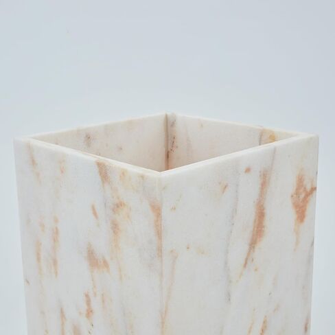 Small Marble Rectangular Trash Can, 1.9 Gallon/7.2 Liter Garbage Bin, Decorative White Gold Marble Wastebasket Mini, Tiny Waste Basket for Bathroom, Bedroom, Home Office, Laundry Room, Kitchen in Kuwait