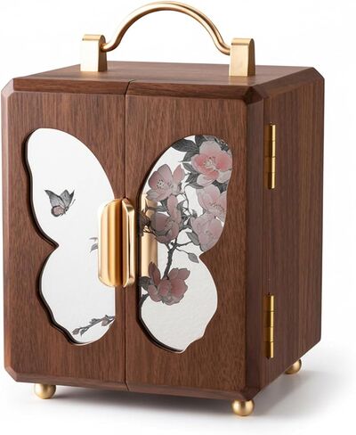 GuaziV Wooden Jewelry Organizer for Women, 360° Rotating Jewelry Box with 4 Drawers, Necklace & Ring Holder, Tangle-Free Jewelry Storage Cabinet for Vanity and Bedroom in Saudi Arabia