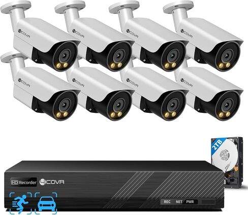4COVR 4K PoE Wired Security Camera System, 2-Way Audio, Smart Color Night Vision, 4X 5MP Bullet IP Cameras, IP67 Weatherproof, Person/Vehicle Detection, 8CH NVR 2TB HDD, 24/7 Recording, LY37YX5M0804-1 in Kuwait