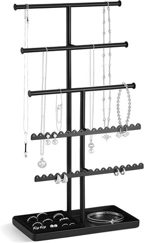 Lolalet 3-Tier Jewelry Organizer Stand, Metal Jewellery Holder, Dresser Display Rack for Necklace Earring Bracelets Rings, Gift for Women Girls -Gold in Kuwait