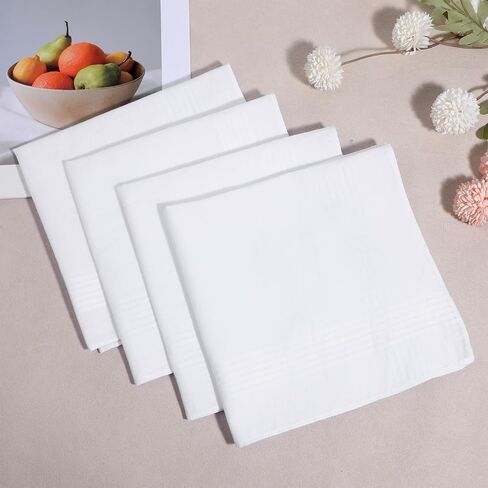 6 Pack White Handkerchiefs bulk for Women Men | Cotton, Scalloped, Reusable, Pocket Design in Saudi Arabia