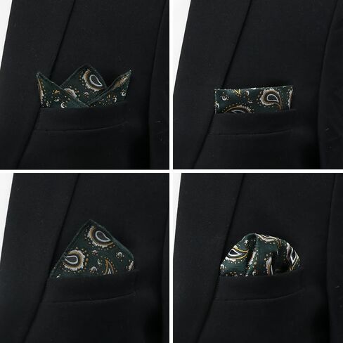 Paisley Pocket Squares for Men, Satin Suit Handkerchiefs with Holder for Wedding Business Prom Accessories in Kuwait