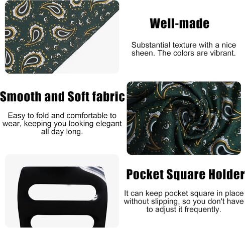 Paisley Pocket Squares for Men, Satin Suit Handkerchiefs with Holder for Wedding Business Prom Accessories in Kuwait