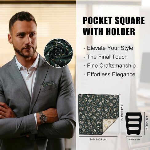 Paisley Pocket Squares for Men, Satin Suit Handkerchiefs with Holder for Wedding Business Prom Accessories in Kuwait