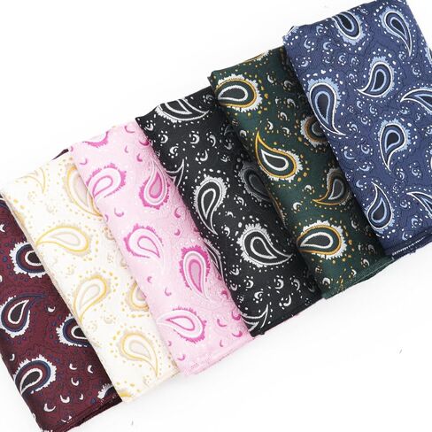 Paisley Pocket Squares for Men, Satin Suit Handkerchiefs with Holder for Wedding Business Prom Accessories in Kuwait