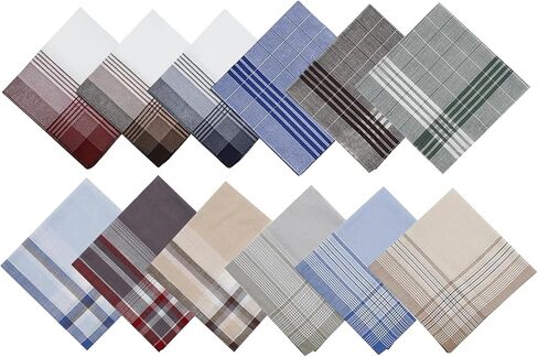 12Pcs Men's Handkerchiefs 100% Soft Cotton Handkerchief with Check, Classic Reusable Pocket Handkerchiefs for Men (16x16 Inch) in Saudi Arabia