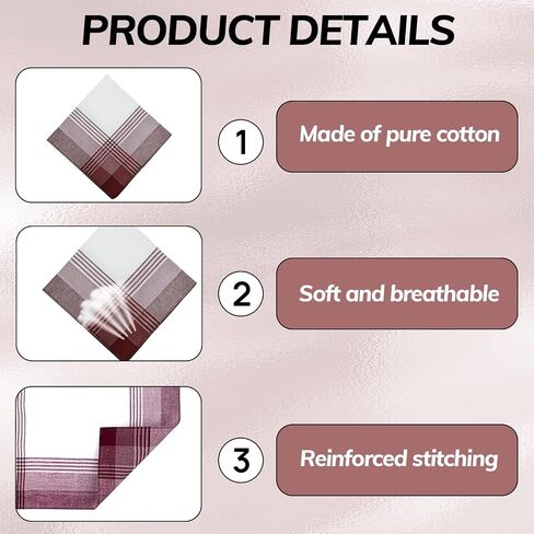 12Pcs Men's Handkerchiefs 100% Soft Cotton Handkerchief with Check, Classic Reusable Pocket Handkerchiefs for Men (16x16 Inch) in Saudi Arabia
