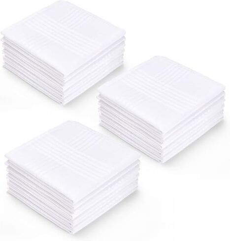 Premium Men’s White Handkerchiefs – 65% Polyester, 35% Cotton Blend – Durable, Soft, and Absorbent – Set of 12 in Kuwait
