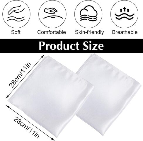 White Pocket Squares for Men, 2 Pcs Mens Satin Pocket Square Solid Color Handkerchiefs for Men, Silk Suit Pockets Squares in Kuwait