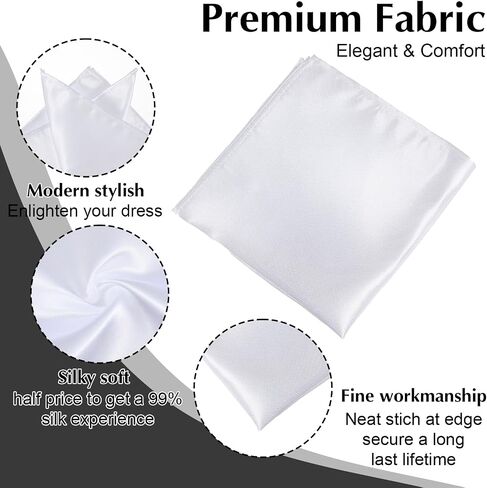 White Pocket Squares for Men, 2 Pcs Mens Satin Pocket Square Solid Color Handkerchiefs for Men, Silk Suit Pockets Squares in Kuwait