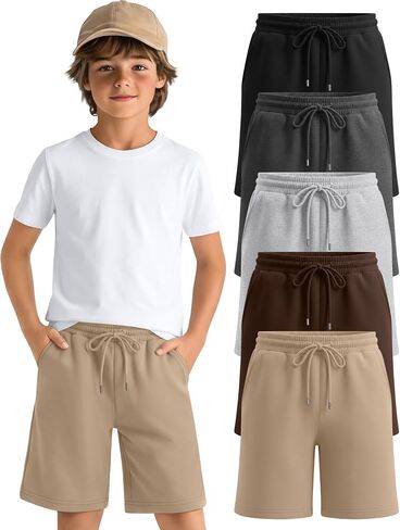 5 Pack Boys Shorts Kids Athletic Shorts Teen Casual Summer Bermuda Shorts Drawstring Joggers with Pockets for 5-14Y in Kuwait