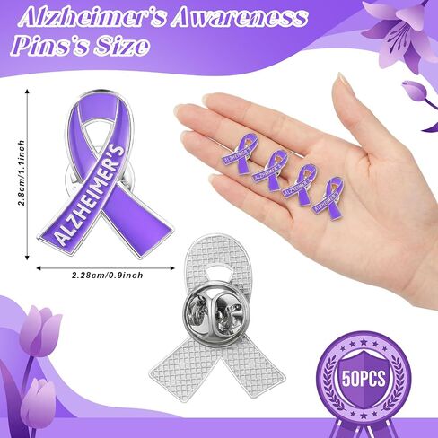 Quelay 50 Pcs Alzheimer's Awareness Pins Purple Ribbon Lapel Pins Purple Ribbon Brooches Bulk for Fundraisers Walks Awareness Home Office Party Favor Gifts in Kuwait