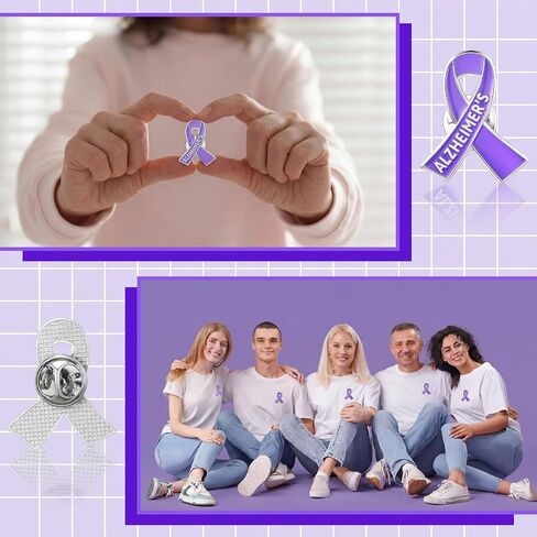 Quelay 50 Pcs Alzheimer's Awareness Pins Purple Ribbon Lapel Pins Purple Ribbon Brooches Bulk for Fundraisers Walks Awareness Home Office Party Favor Gifts in Kuwait