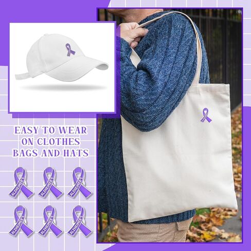 Quelay 50 Pcs Alzheimer's Awareness Pins Purple Ribbon Lapel Pins Purple Ribbon Brooches Bulk for Fundraisers Walks Awareness Home Office Party Favor Gifts in Kuwait