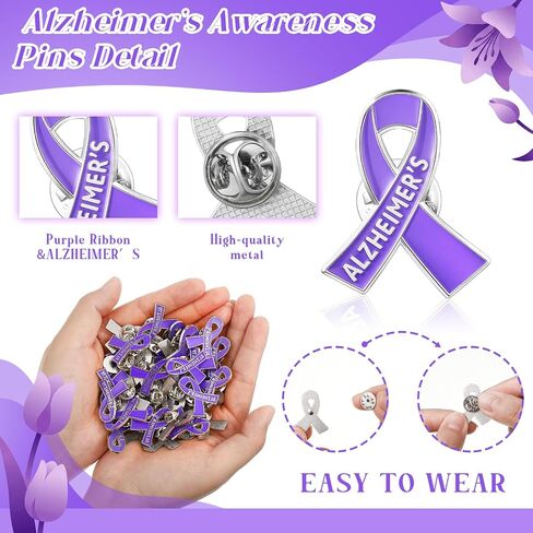 Quelay 50 Pcs Alzheimer's Awareness Pins Purple Ribbon Lapel Pins Purple Ribbon Brooches Bulk for Fundraisers Walks Awareness Home Office Party Favor Gifts in Kuwait