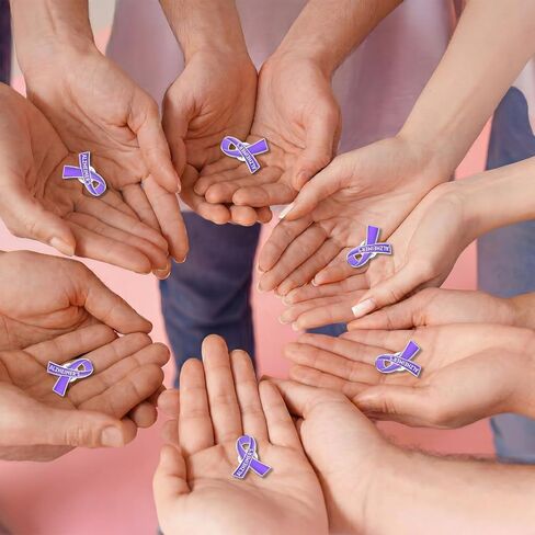 Quelay 50 Pcs Alzheimer's Awareness Pins Purple Ribbon Lapel Pins Purple Ribbon Brooches Bulk for Fundraisers Walks Awareness Home Office Party Favor Gifts in Kuwait