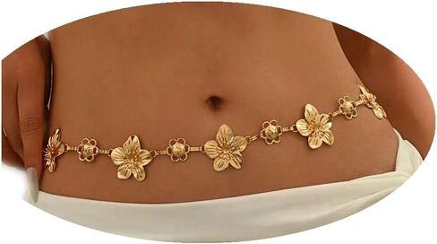 TEBIEKOY Flower Charm Waist Chain for Women, Gold Belly Chain Body Jewelry for Beach, Summer Dresses & Vacation Outfits in Kuwait