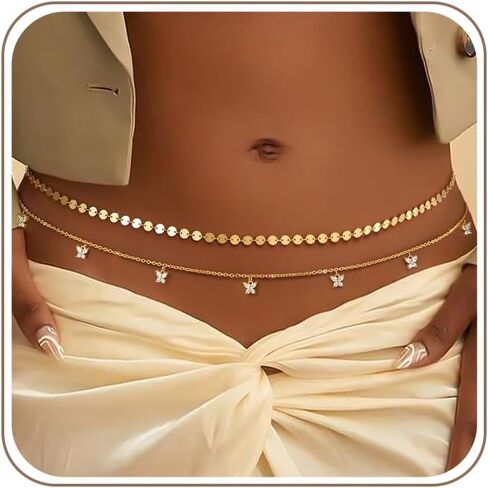 Waist Chain for Women 14K Gold Plated Waist Beads Belly Chain Dainty Layered Body Chain Belt Beach Jewelry for Women Sexy Waterproof Non Tarnish Adjustable Summer Jewelry Accessories in Kuwait