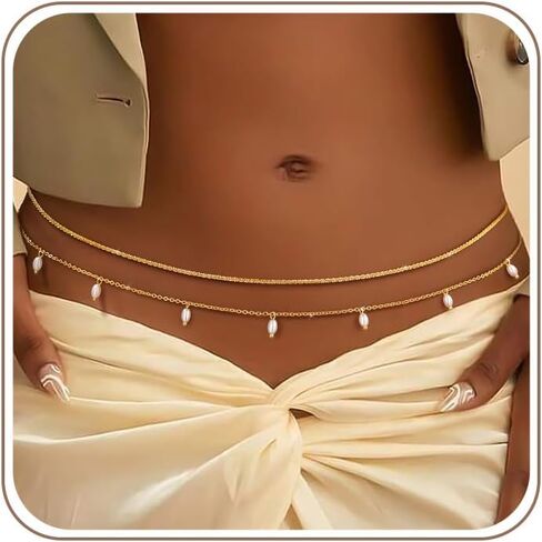 Waist Chain for Women 14K Gold Plated Waist Beads Belly Chain Dainty Layered Body Chain Belt Beach Jewelry for Women Sexy Waterproof Non Tarnish Adjustable Summer Jewelry Accessories in Kuwait